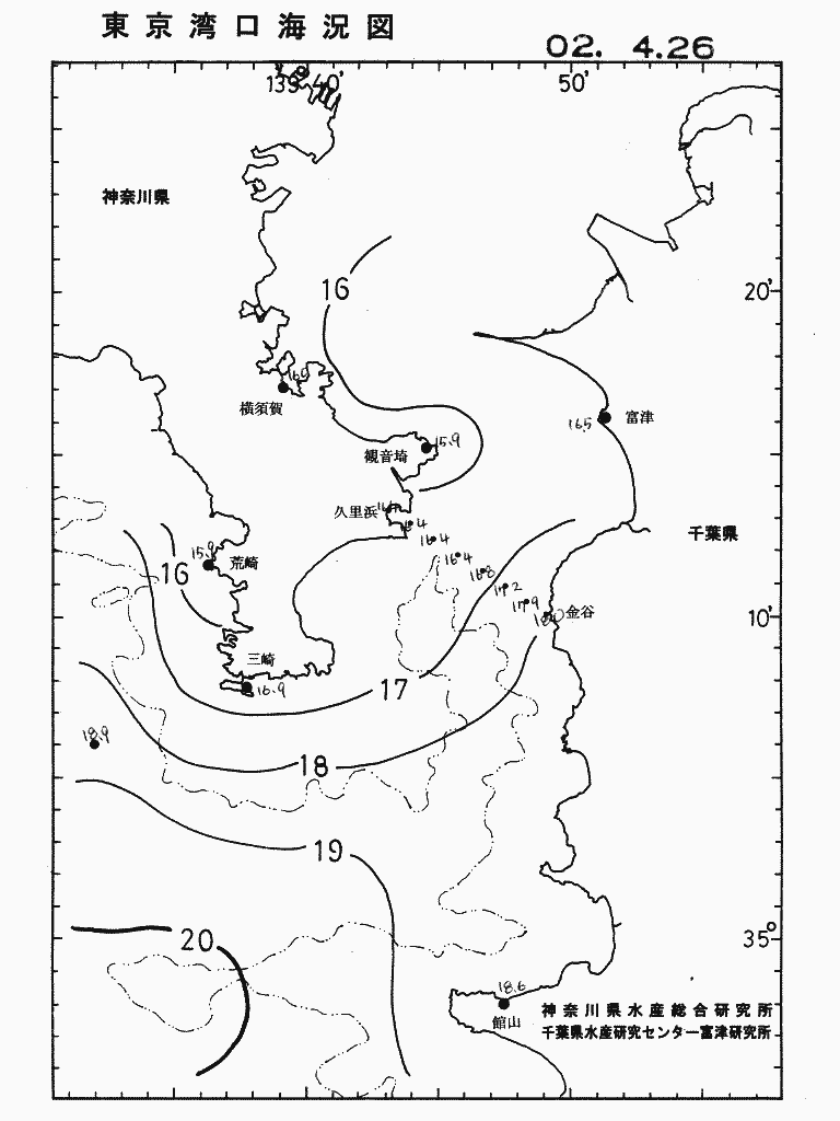 海況図, 東京湾口海況図 検索結果, (水温分布 等を図示)