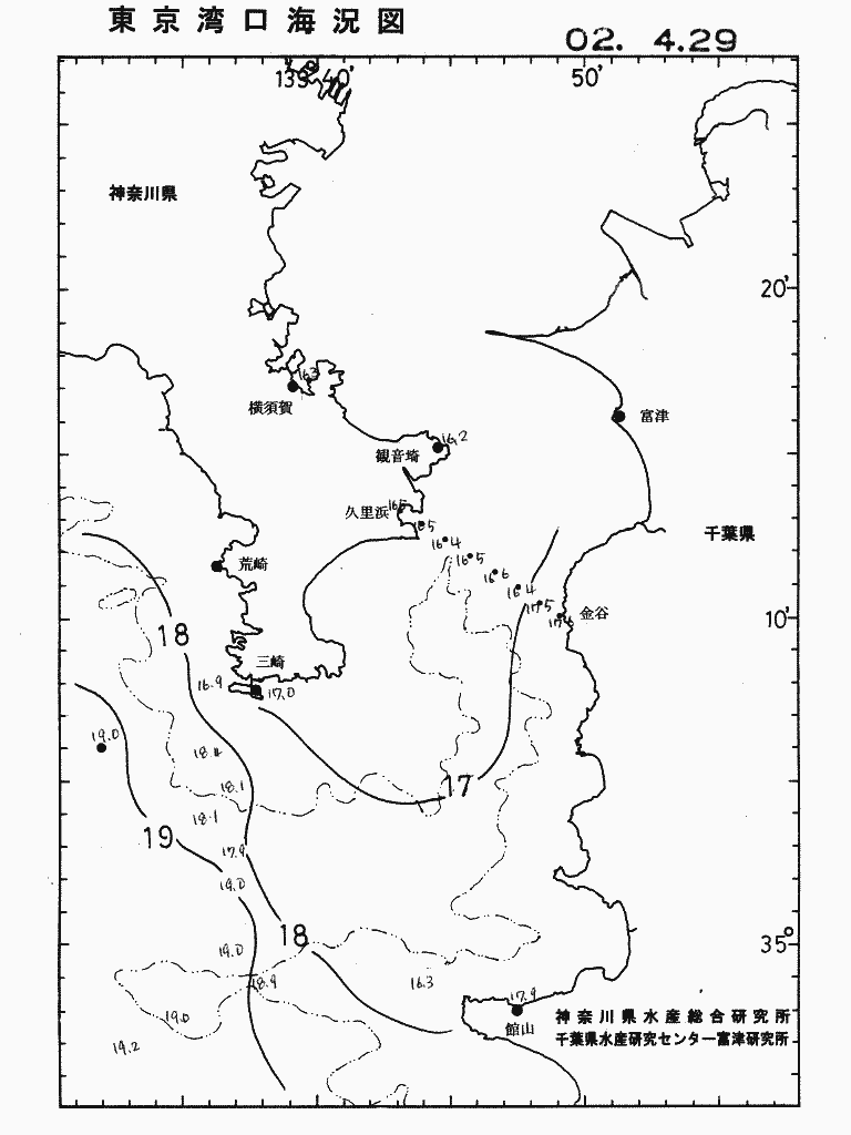 海況図, 東京湾口海況図 検索結果, (水温分布 等を図示)