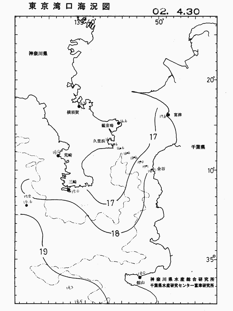 海況図, 東京湾口海況図 検索結果, (水温分布 等を図示)