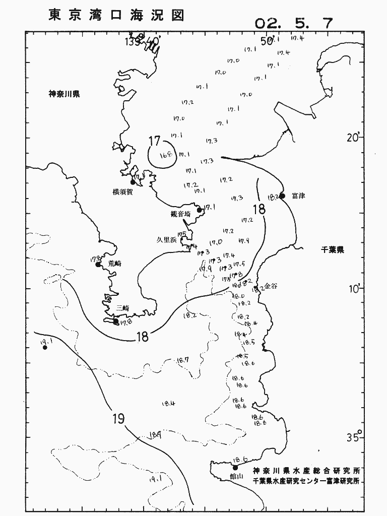 海況図, 東京湾口海況図 検索結果, (水温分布 等を図示)