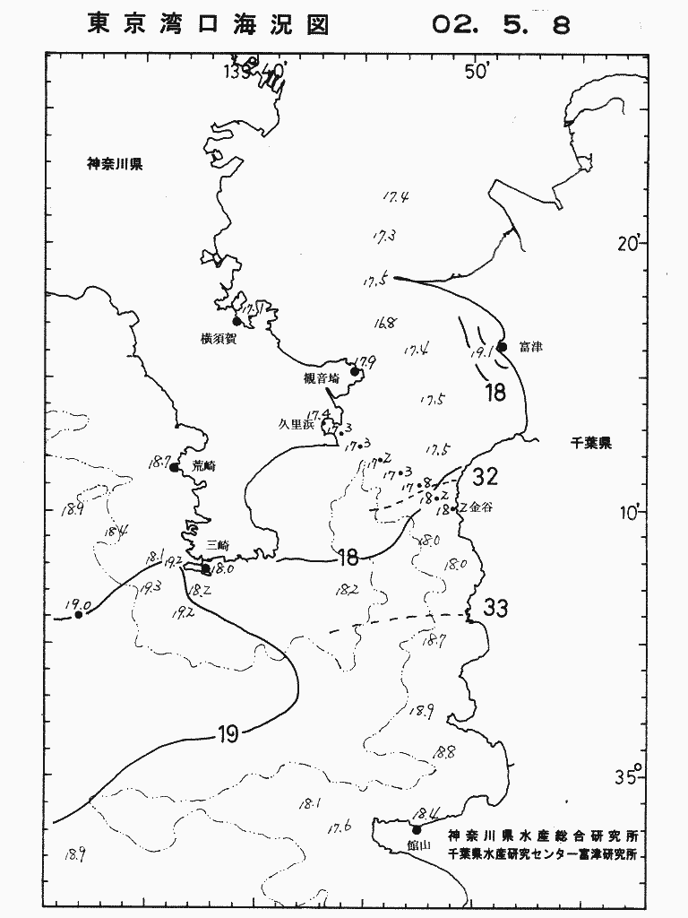 海況図, 東京湾口海況図 検索結果, (水温分布 等を図示)