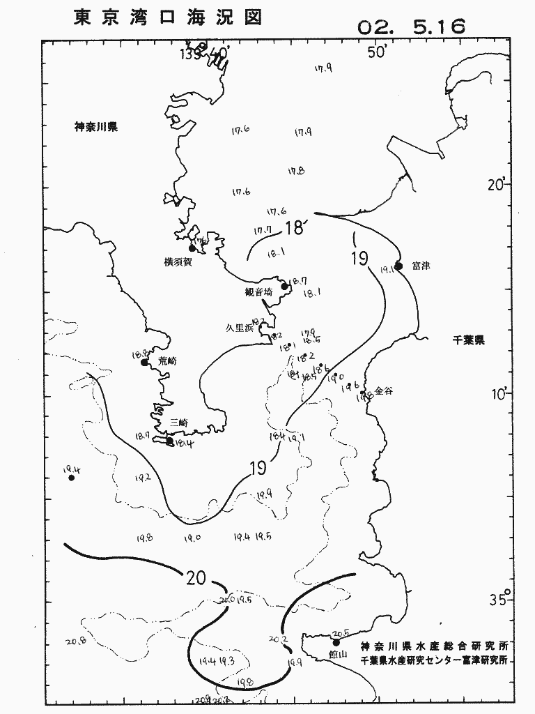 海況図, 東京湾口海況図 検索結果, (水温分布 等を図示)