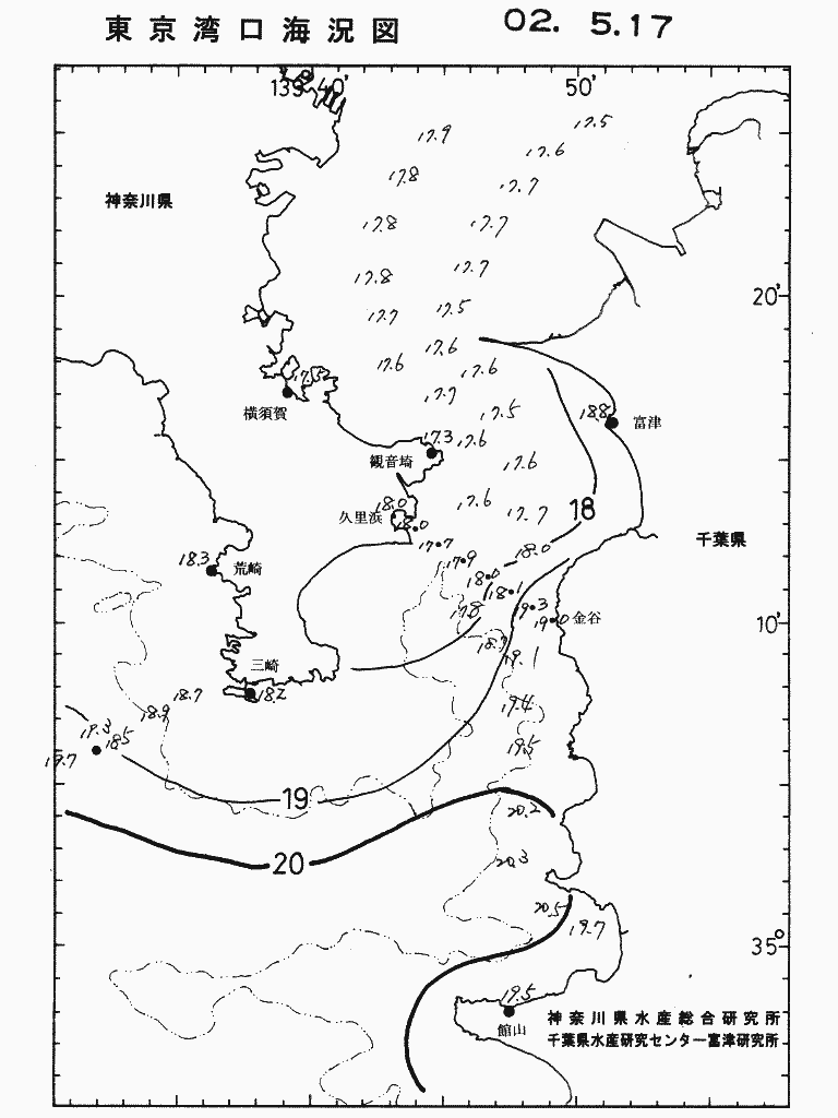 海況図, 東京湾口海況図 検索結果, (水温分布 等を図示)