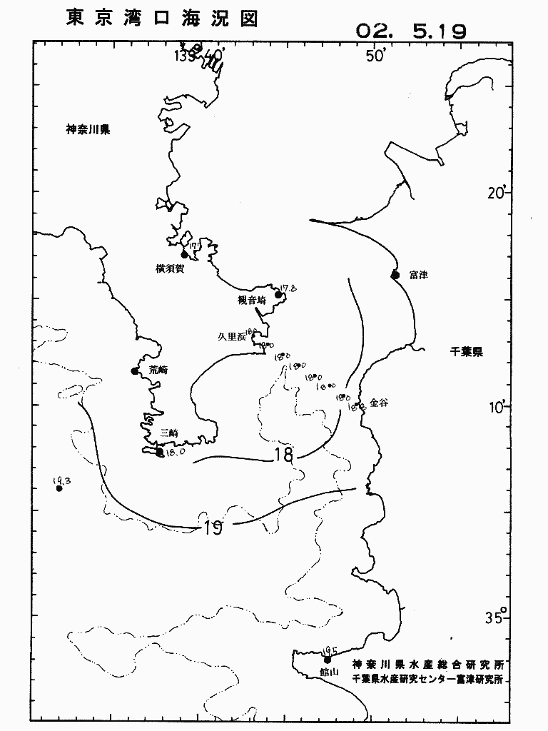 海況図, 東京湾口海況図 検索結果, (水温分布 等を図示)