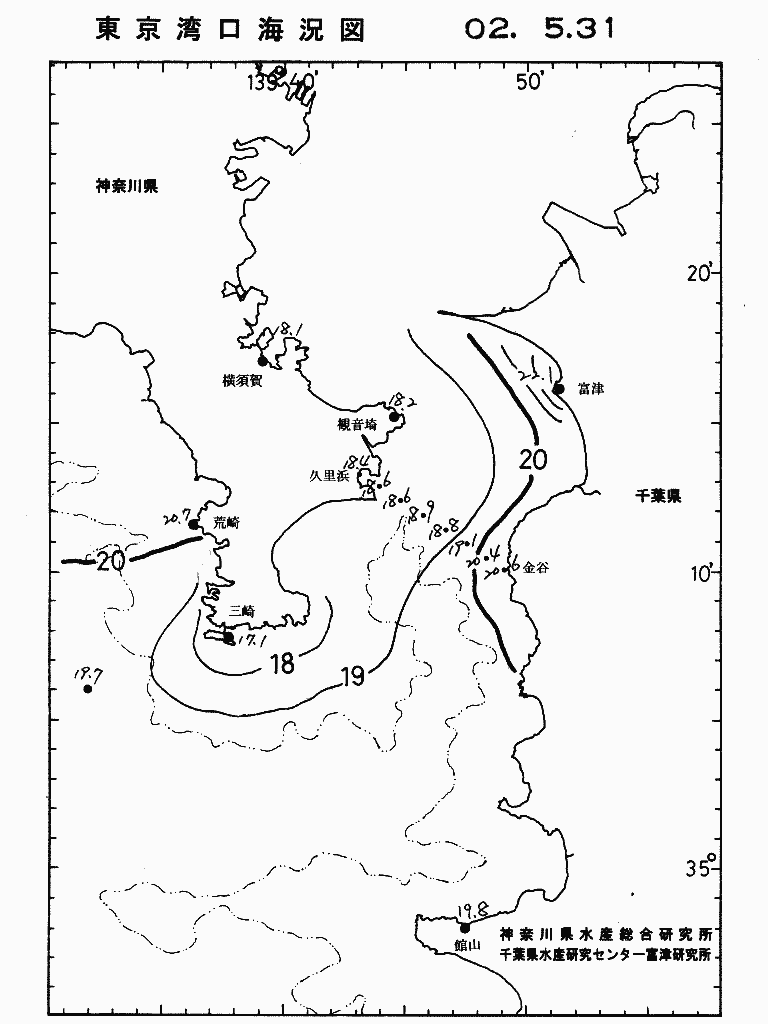 海況図, 東京湾口海況図 検索結果, (水温分布 等を図示)