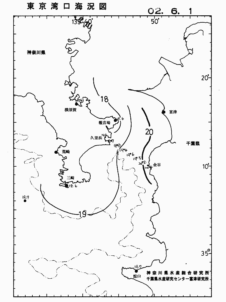 海況図, 東京湾口海況図 検索結果, (水温分布 等を図示)