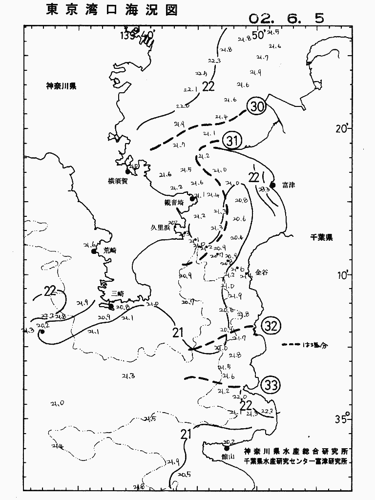 海況図, 東京湾口海況図 検索結果, (水温分布 等を図示)
