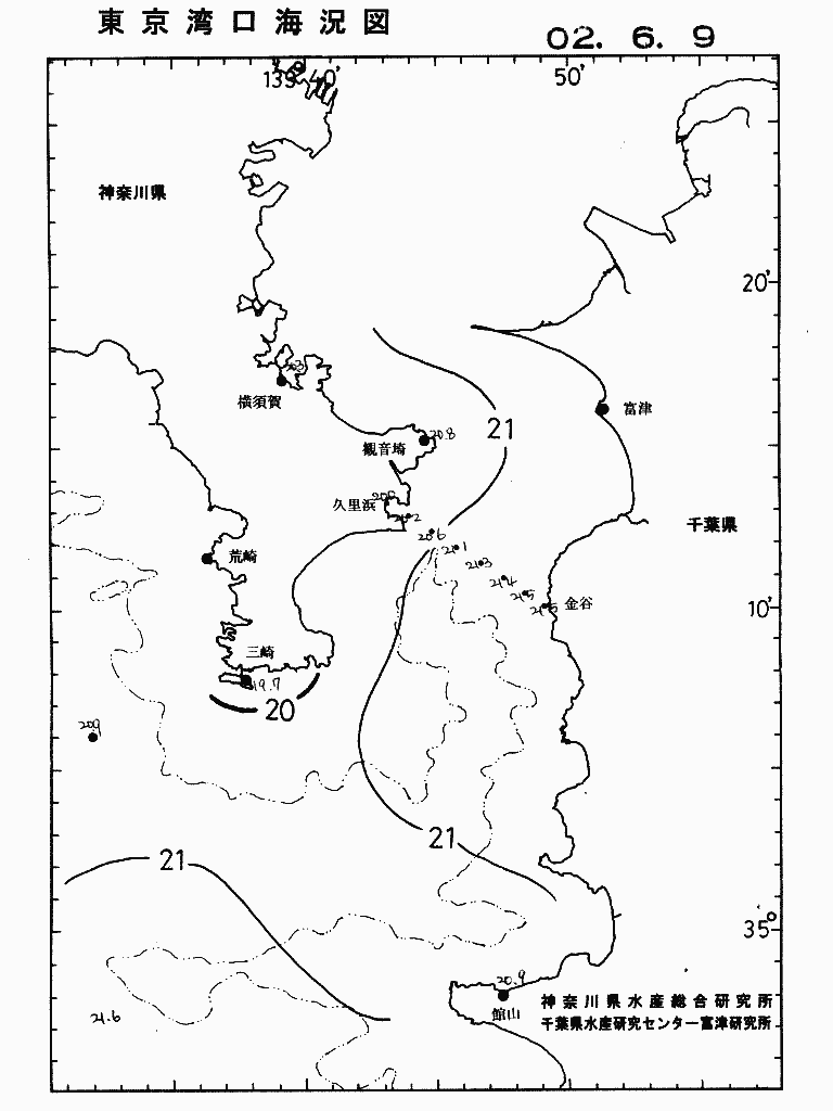 海況図, 東京湾口海況図 検索結果, (水温分布 等を図示)