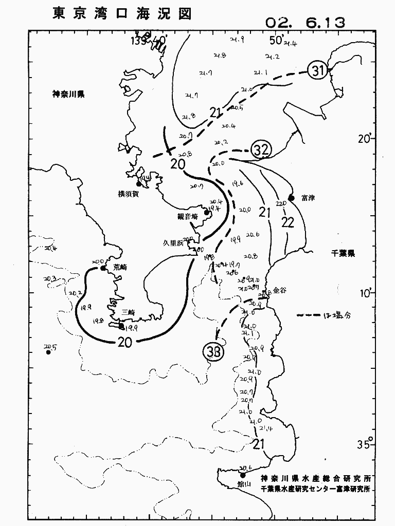 海況図, 東京湾口海況図 検索結果, (水温分布 等を図示)