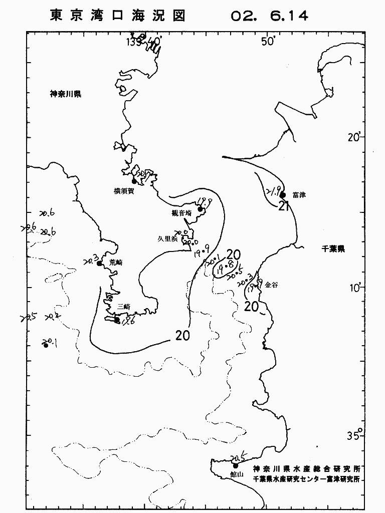 海況図, 東京湾口海況図 検索結果, (水温分布 等を図示)