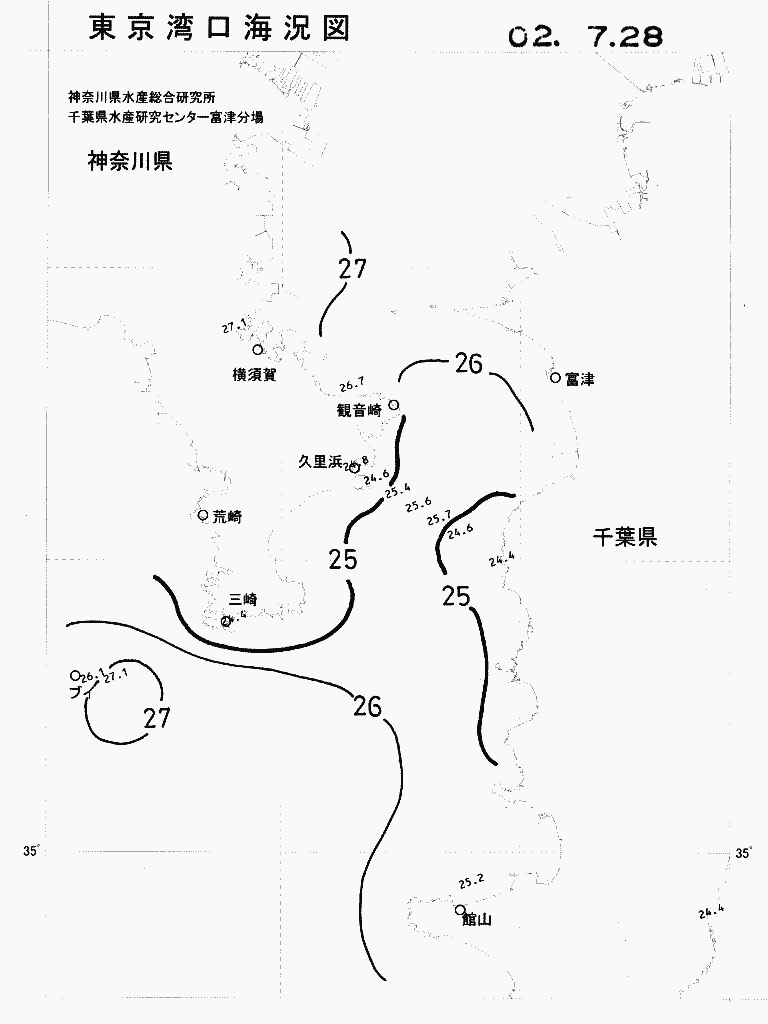 海況図, 東京湾口海況図 検索結果, (水温分布 等を図示)