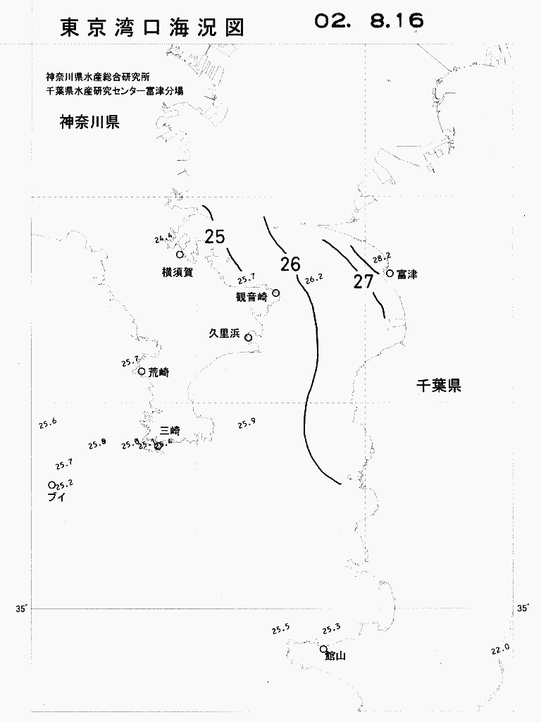 海況図, 東京湾口海況図 検索結果, (水温分布 等を図示)