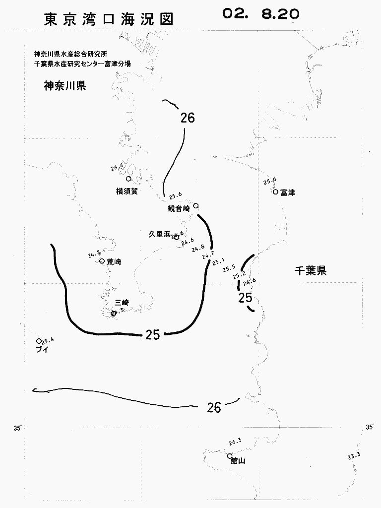海況図, 東京湾口海況図 検索結果, (水温分布 等を図示)