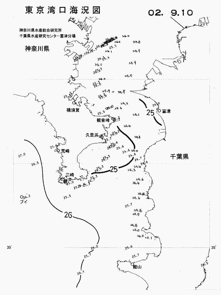 海況図, 東京湾口海況図 検索結果, (水温分布 等を図示)