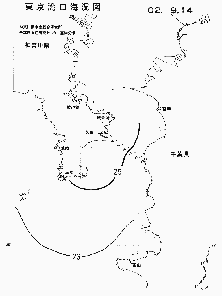 海況図, 東京湾口海況図 検索結果, (水温分布 等を図示)