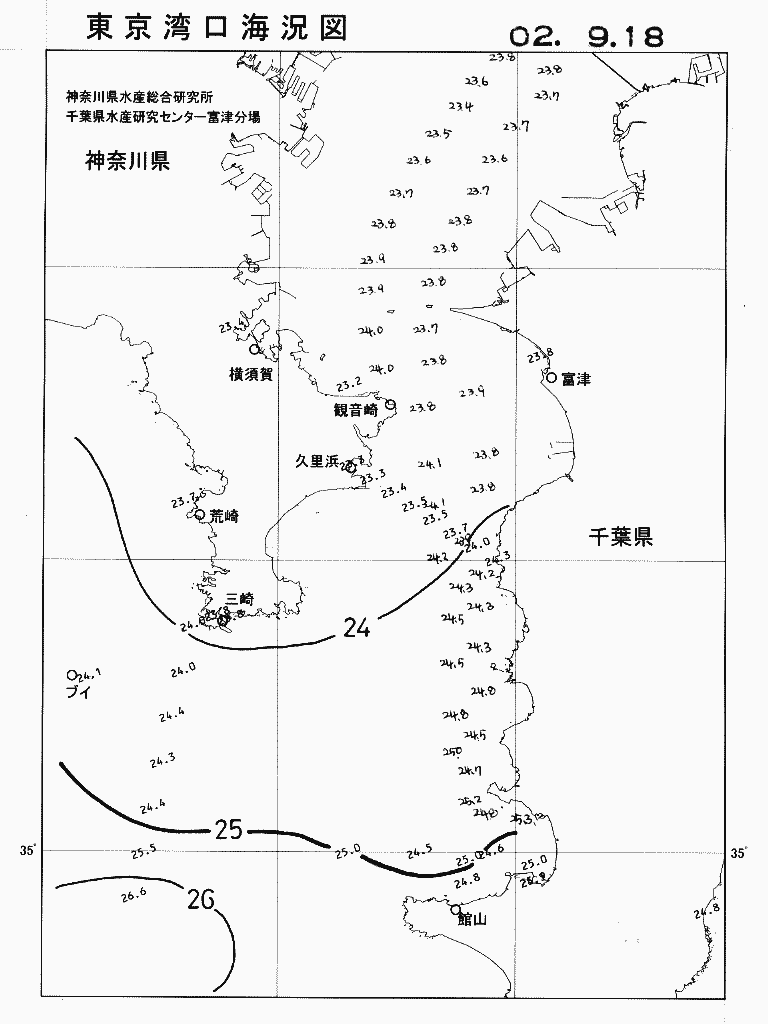 海況図, 東京湾口海況図 検索結果, (水温分布 等を図示)