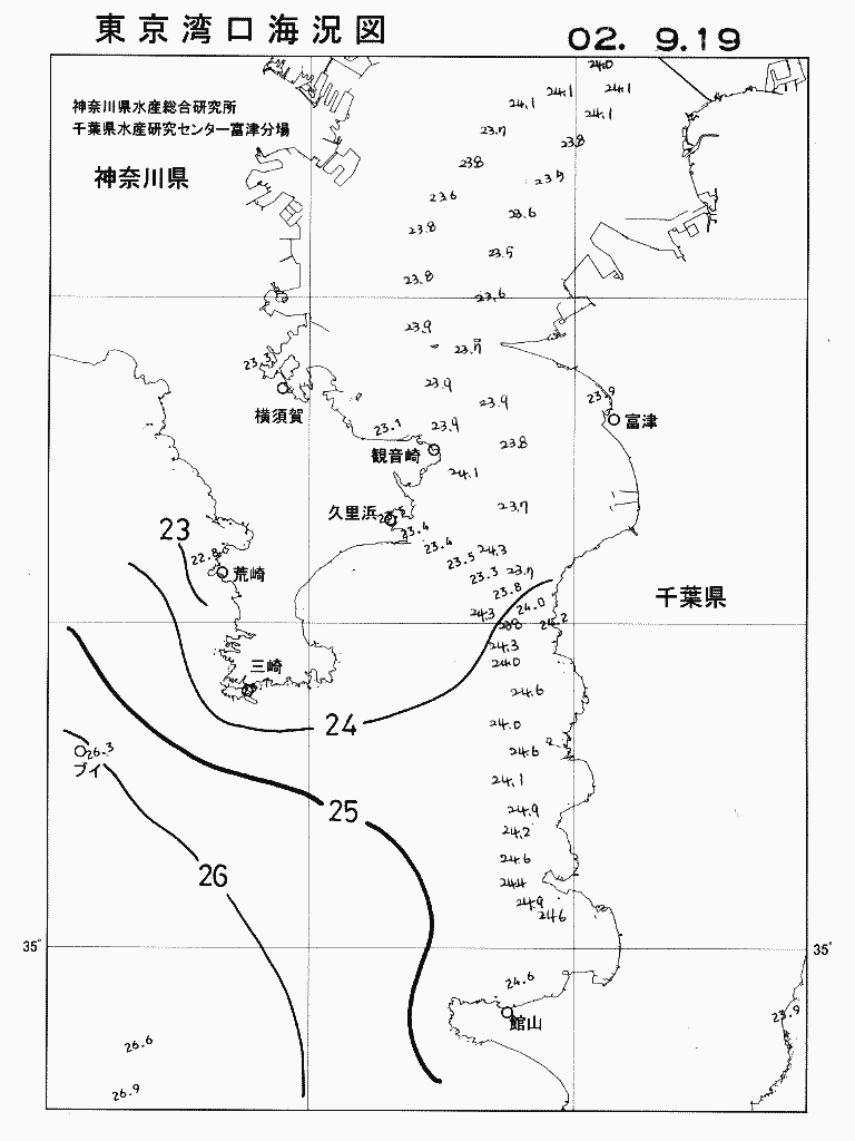 海況図, 東京湾口海況図 検索結果, (水温分布 等を図示)