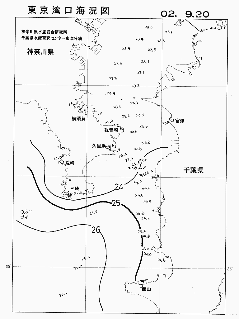 海況図, 東京湾口海況図 検索結果, (水温分布 等を図示)