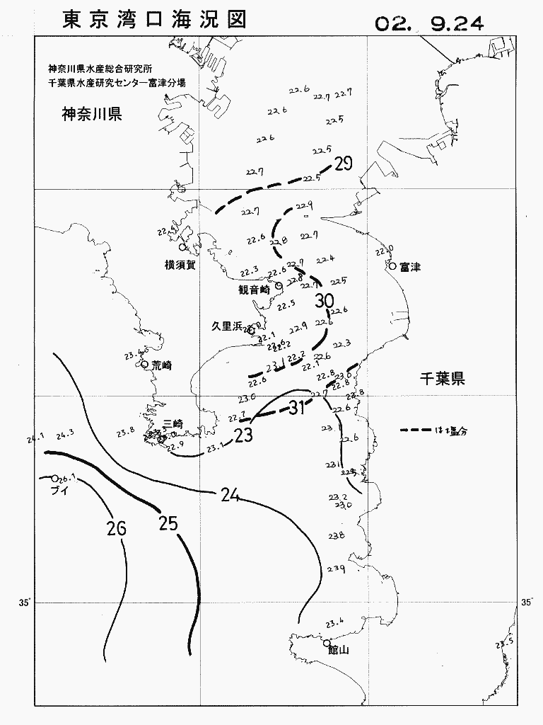 海況図, 東京湾口海況図 検索結果, (水温分布 等を図示)