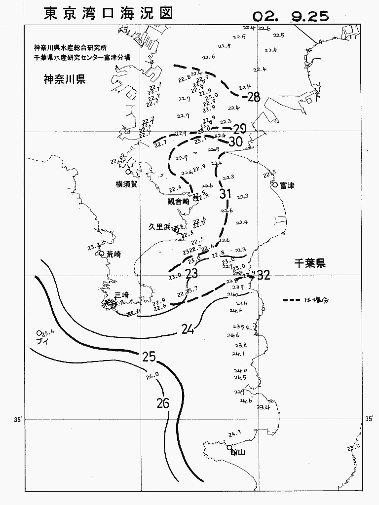 海況図, 東京湾口海況図 検索結果, (水温分布 等を図示)
