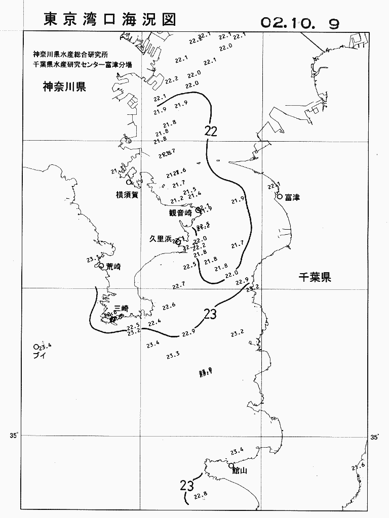 海況図, 東京湾口海況図 検索結果, (水温分布 等を図示)