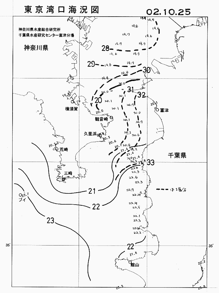 海況図, 東京湾口海況図 検索結果, (水温分布 等を図示)