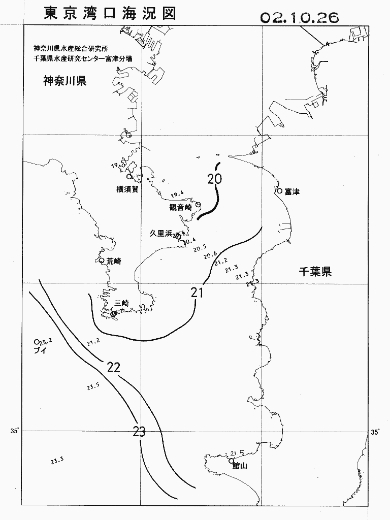 海況図, 東京湾口海況図 検索結果, (水温分布 等を図示)