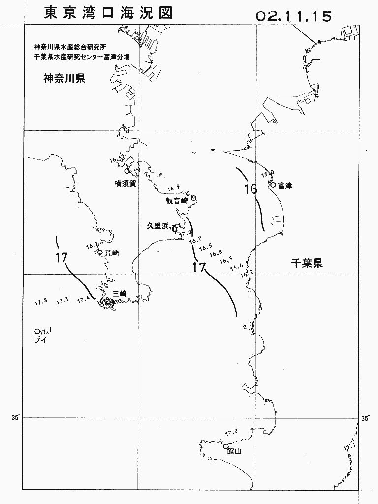 海況図, 東京湾口海況図 検索結果, (水温分布 等を図示)
