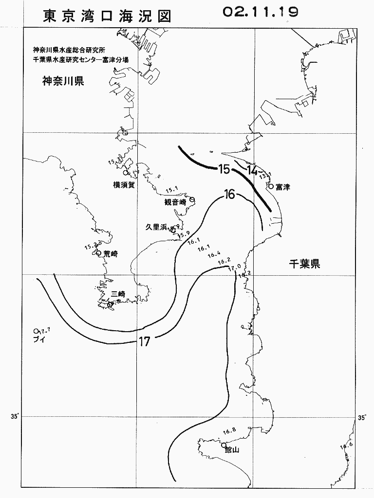 海況図, 東京湾口海況図 検索結果, (水温分布 等を図示)