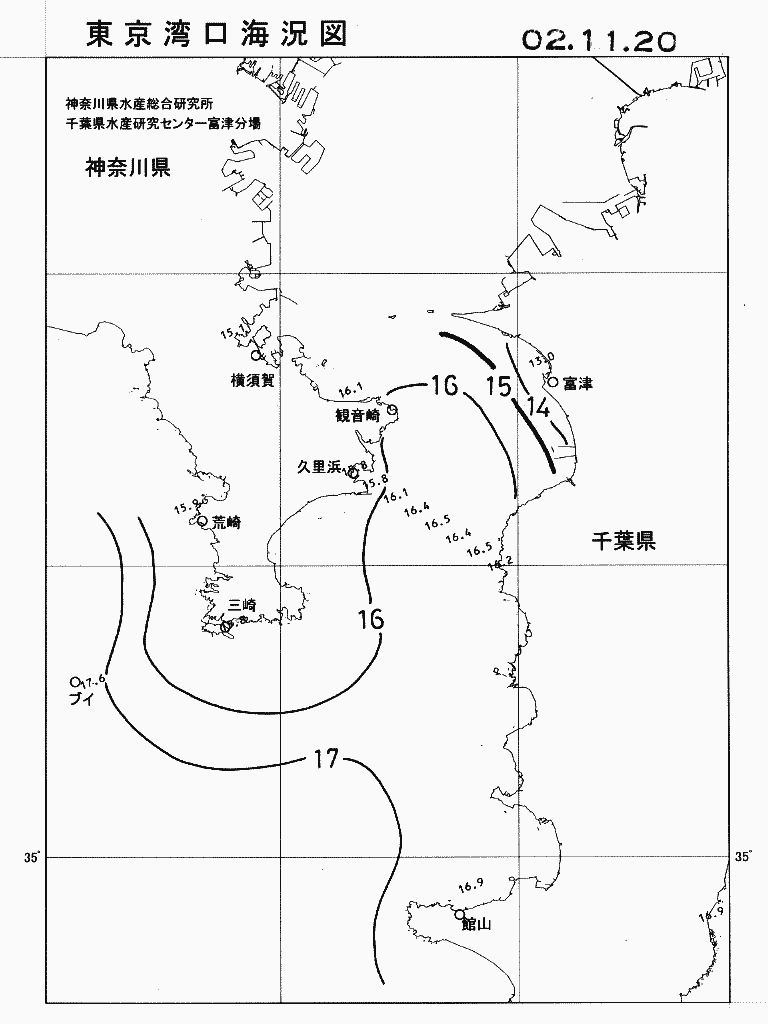 海況図, 東京湾口海況図 検索結果, (水温分布 等を図示)