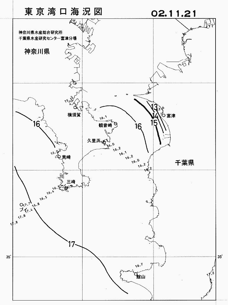 海況図, 東京湾口海況図 検索結果, (水温分布 等を図示)