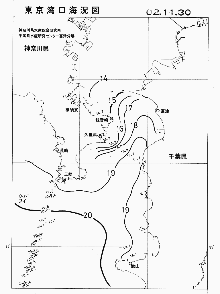 海況図, 東京湾口海況図 検索結果, (水温分布 等を図示)