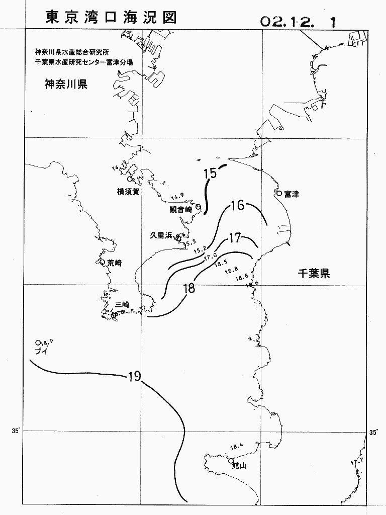 海況図, 東京湾口海況図 検索結果, (水温分布 等を図示)