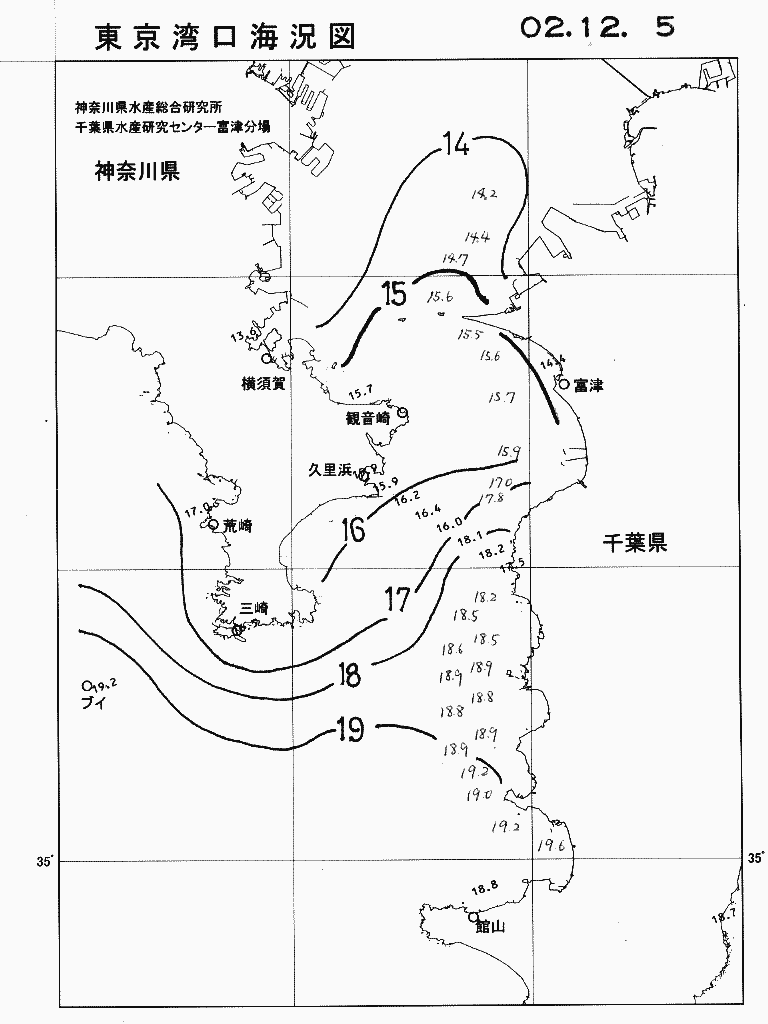 海況図, 東京湾口海況図 検索結果, (水温分布 等を図示)