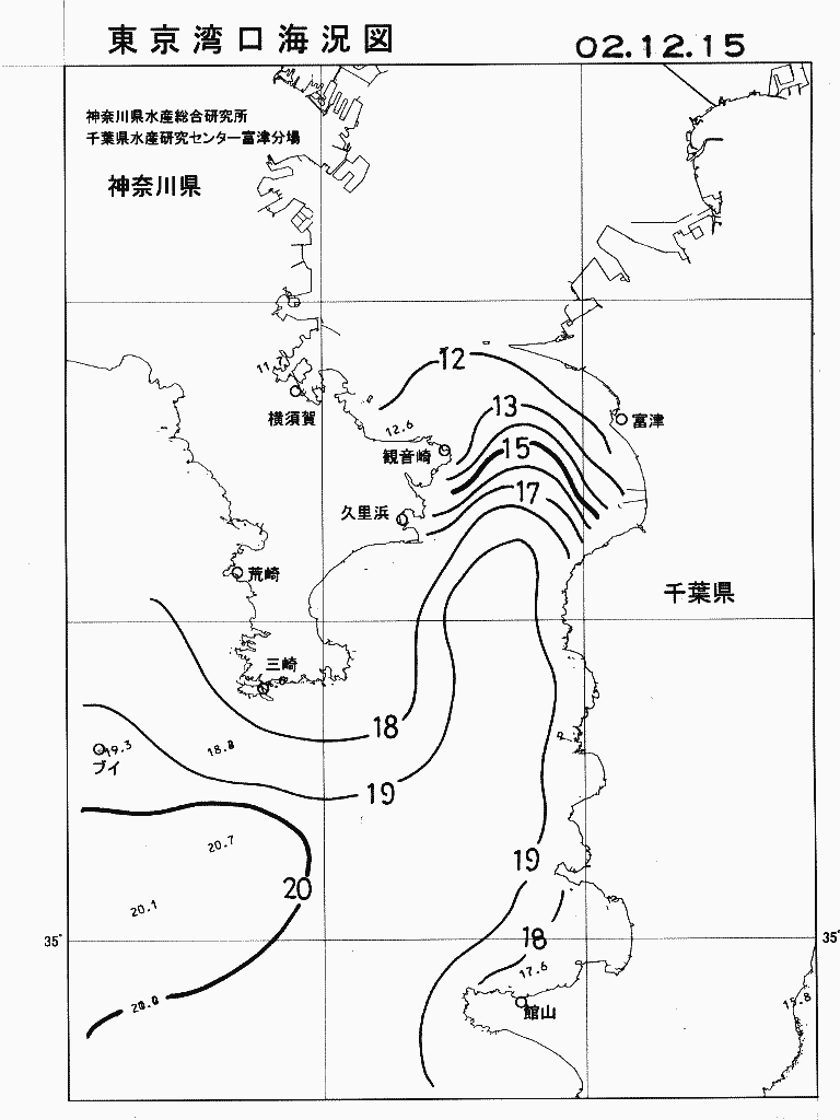 海況図, 東京湾口海況図 検索結果, (水温分布 等を図示)
