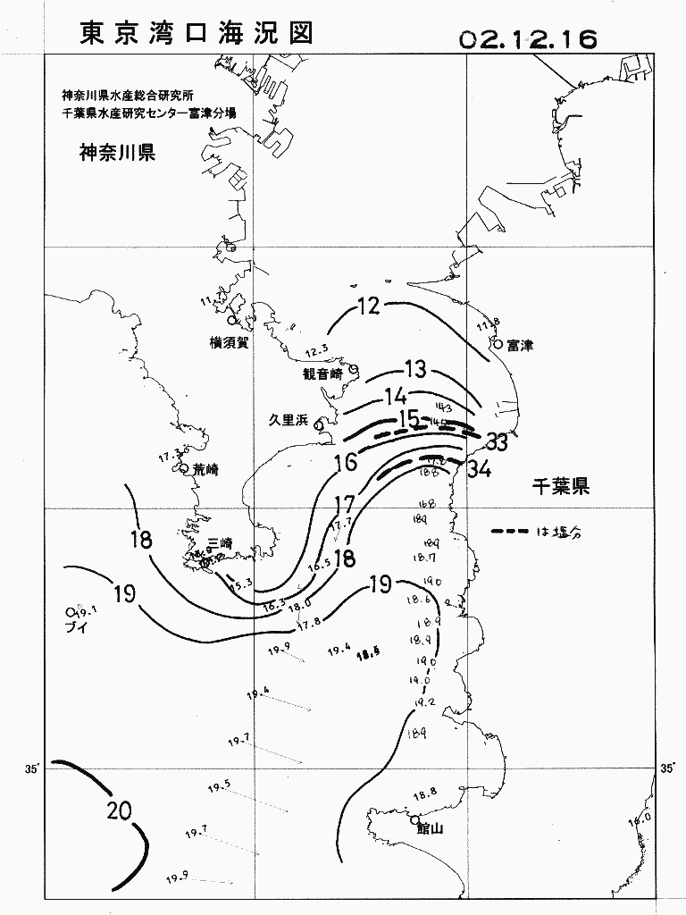 海況図, 東京湾口海況図 検索結果, (水温分布 等を図示)