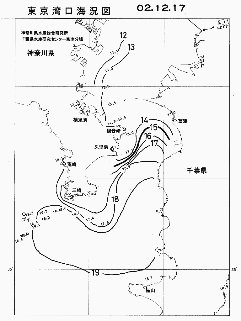 海況図, 東京湾口海況図 検索結果, (水温分布 等を図示)