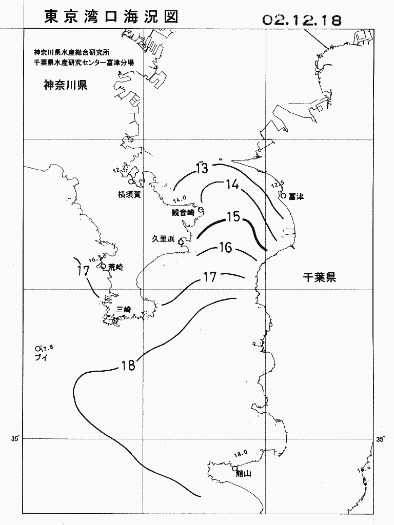 海況図, 東京湾口海況図 検索結果, (水温分布 等を図示)