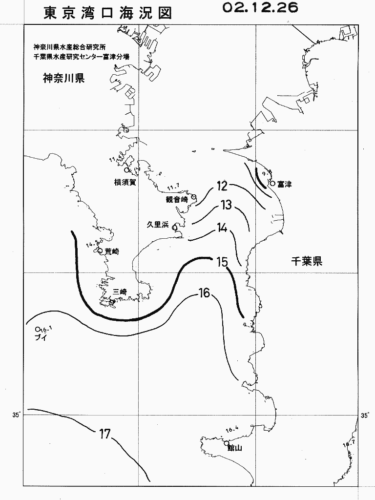 海況図, 東京湾口海況図 検索結果, (水温分布 等を図示)