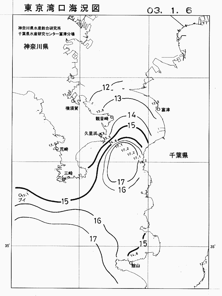 海況図, 東京湾口海況図 検索結果, (水温分布 等を図示)