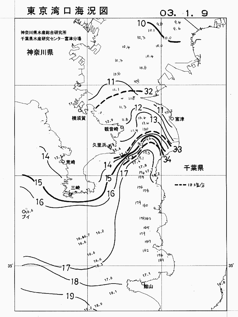 海況図, 東京湾口海況図 検索結果, (水温分布 等を図示)