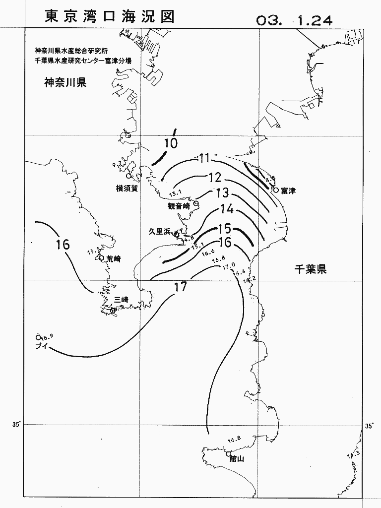 海況図, 東京湾口海況図 検索結果, (水温分布 等を図示)