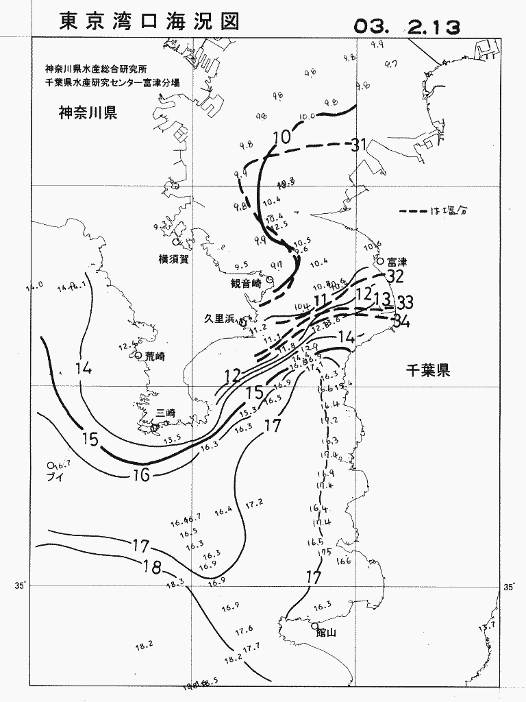 海況図, 東京湾口海況図 検索結果, (水温分布 等を図示)
