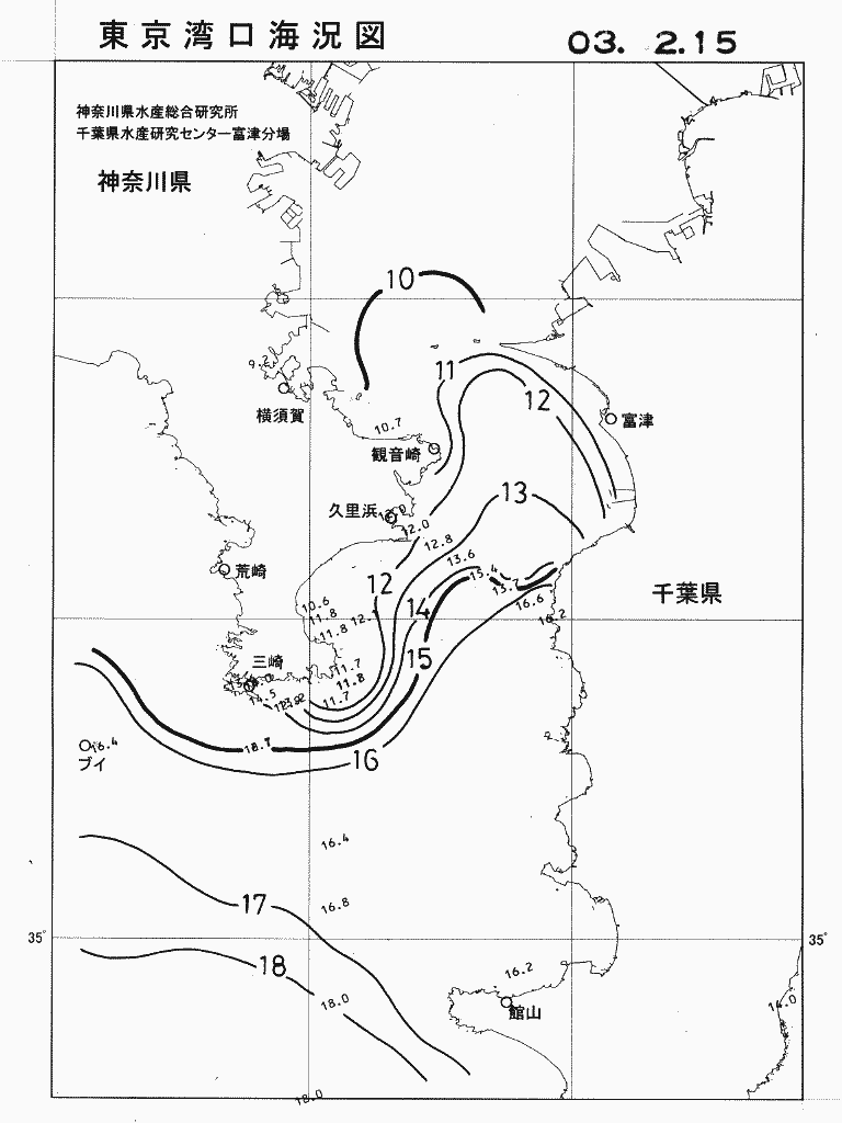 海況図, 東京湾口海況図 検索結果, (水温分布 等を図示)