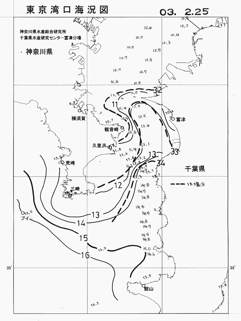 海況図, 東京湾口海況図 検索結果, (水温分布 等を図示)