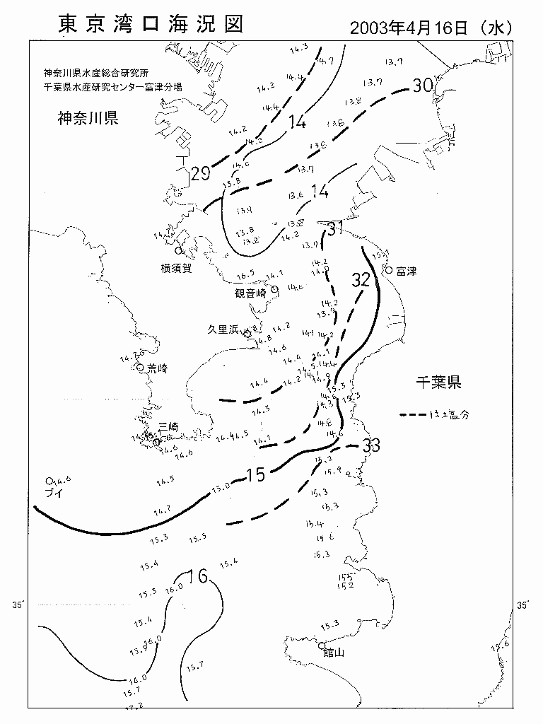 海況図, 東京湾口海況図 検索結果, (水温分布 等を図示)