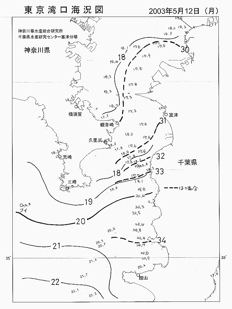 海況図, 東京湾口海況図 検索結果, (水温分布 等を図示)