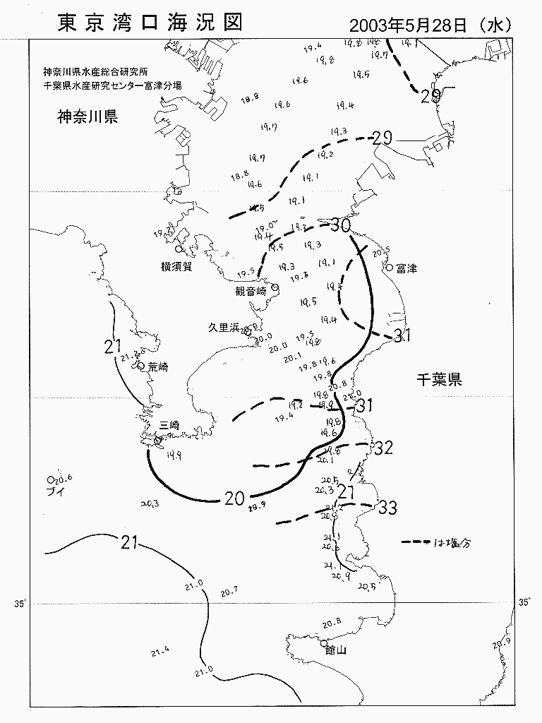海況図, 東京湾口海況図 検索結果, (水温分布 等を図示)