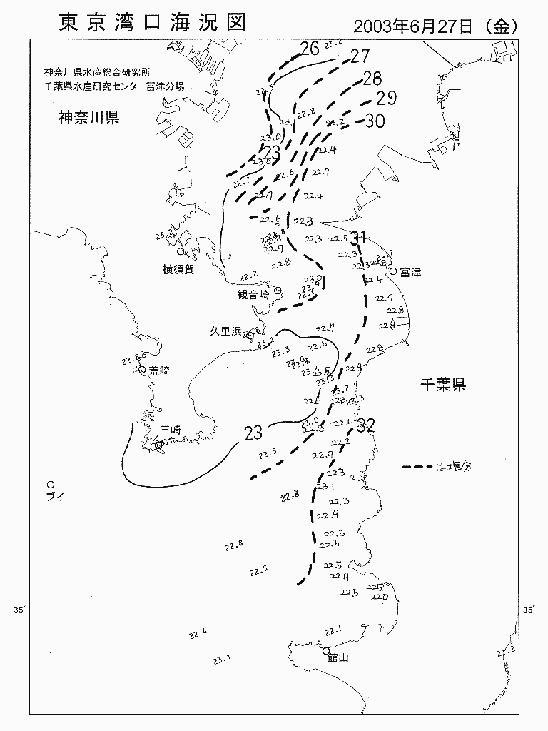 海況図, 東京湾口海況図 検索結果, (水温分布 等を図示)