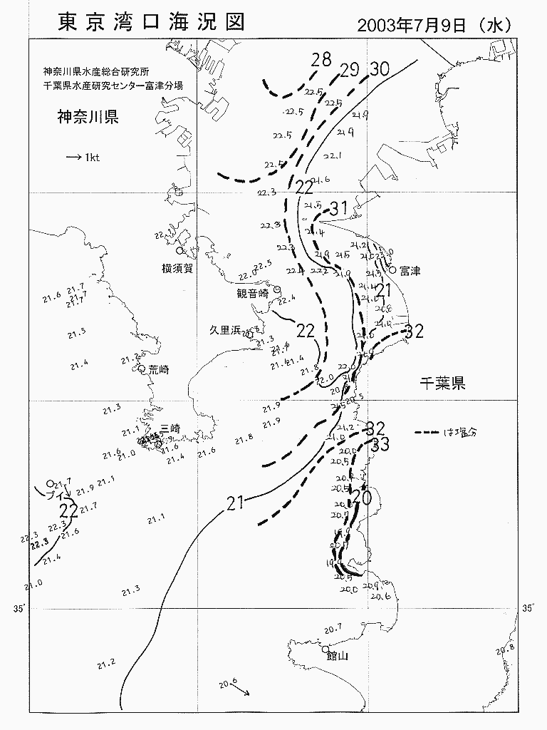 海況図, 東京湾口海況図 検索結果, (水温分布 等を図示)